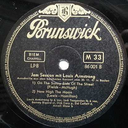 Louis Armstrong : Jam Session (10", Mono)