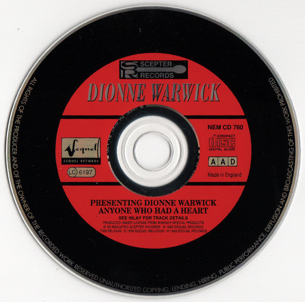 Dionne Warwick : Presenting Dionne Warwick  •  Anyone Who Had A Heart (CD, Album, Comp, RE)