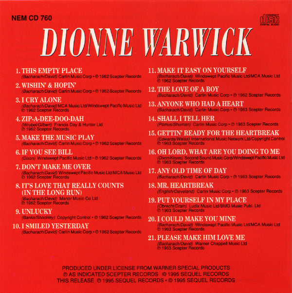 Dionne Warwick : Presenting Dionne Warwick  •  Anyone Who Had A Heart (CD, Album, Comp, RE)