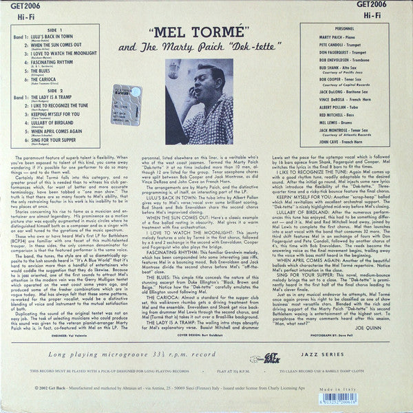 Mel Tormé & The Marty Paich Dek-Tette : Lulu's Back In Town (LP, RE)