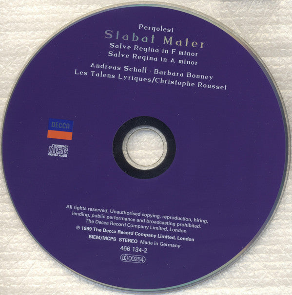 Giovanni Battista Pergolesi / Andreas Scholl, Barbara Bonney, Les Talens Lyriques, Christophe Rousset : Stabat Mater (CD, Album)