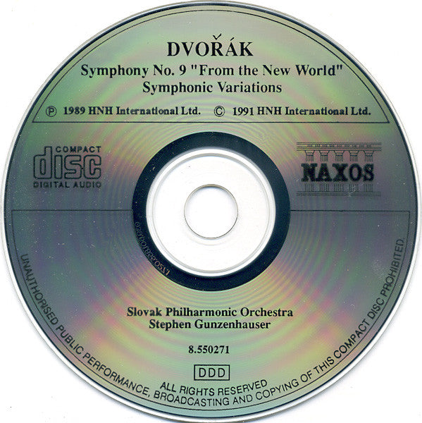 Antonín Dvořák, Slovak Philharmonic Orchestra, Stephen Gunzenhauser : Symphony No. 9 "From The New World", Symphonic Variations (CD, Album)