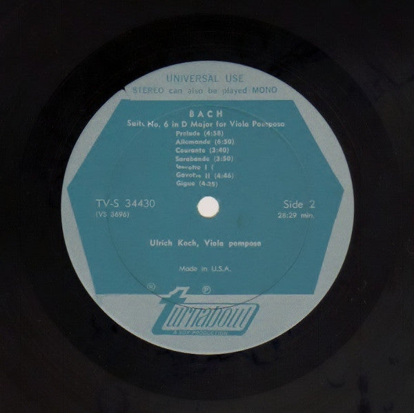 Johann Sebastian Bach : Bach Suite No. 3 For Lute In G Minor, Suite No. 6 For Viola Pomposa In D Major (LP)