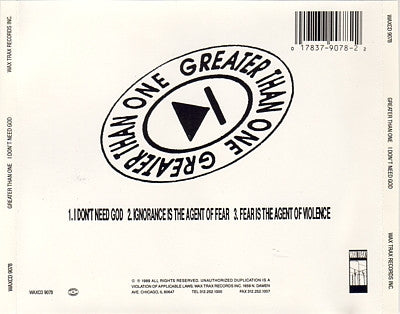 Greater Than One : I Don't Need God (CD, Maxi)
