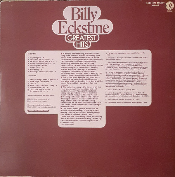 Billy Eckstine : Greatest Hits (LP, Comp)