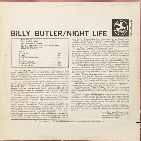 Billy Butler (3) : Night Life (LP, Album)