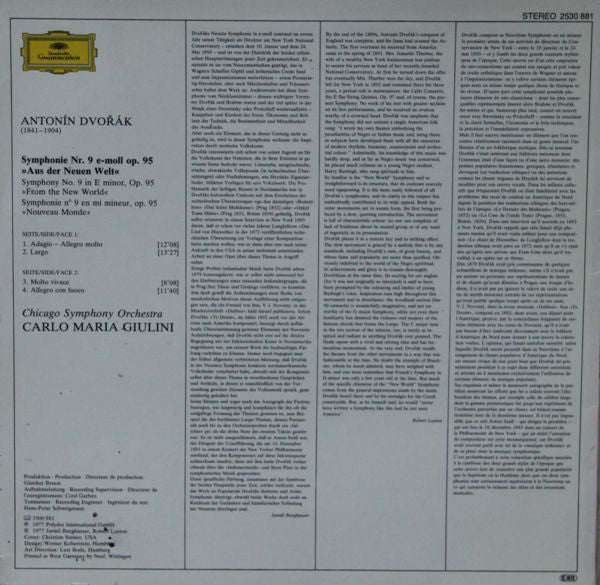 Antonín Dvořák, Chicago Symphony Orchestra ∙ Carlo Maria Giulini : Symphonie Nr.9 „Aus Der Neuen Welt“ = "From The New World" (LP, Album)