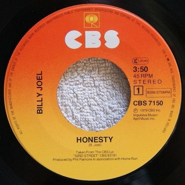 Billy Joel : Honesty (7", Single)