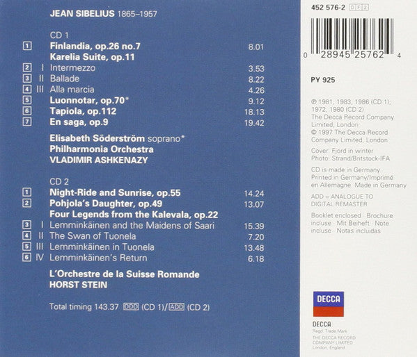Jean Sibelius - Vladimir Ashkenazy • Horst Stein : Finlandia (Finlandia • Karelia Suite • En Saga Tapiola • Four Legends • Pohjola's Daughter • Night-Ride And Sunrise • Luonnotar) (2xCD, Comp, RM)