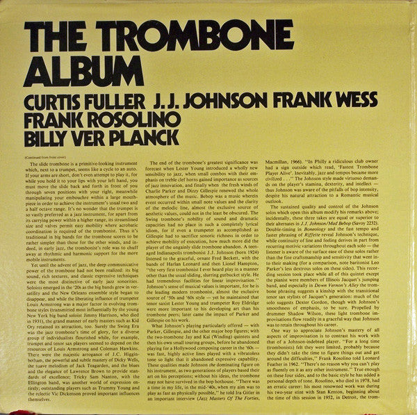 Curtis Fuller, J.J. Johnson, Frank Rosolino, Billy Ver Planck*, Frank Wess : The Trombone Album (2xLP, Album, Comp)
