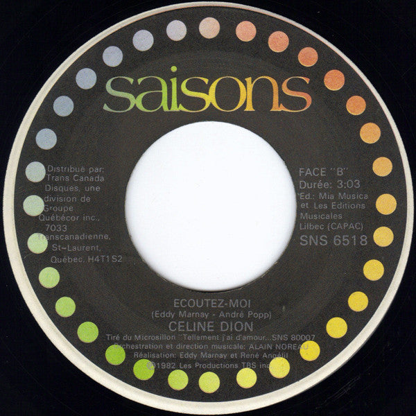 Céline Dion : Tellement J'ai D'amour Pour Toi (7", Single)