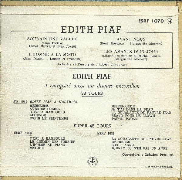 Edith Piaf : Soudain Une Vallée (7", EP)