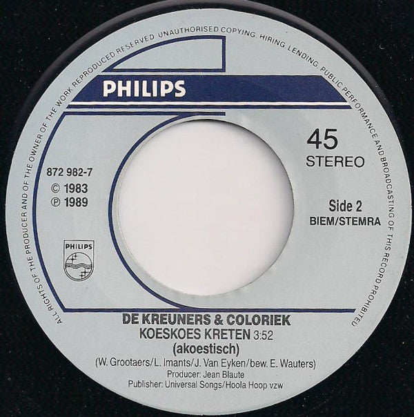 De Kreuners & Coloriek : Koeskoes Kreten (7", Single)