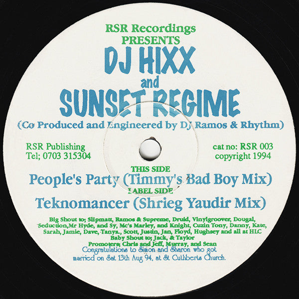 DJ Hixx & Sunset Regime : Teknomancer / People's Party (12")
