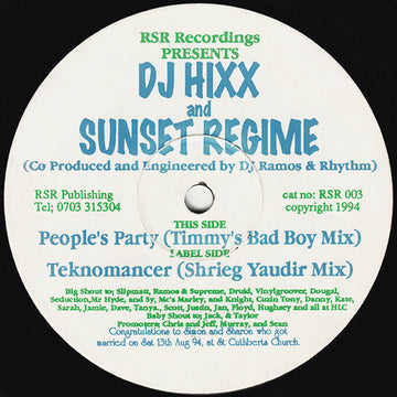 DJ Hixx & Sunset Regime : Teknomancer / People's Party (12")