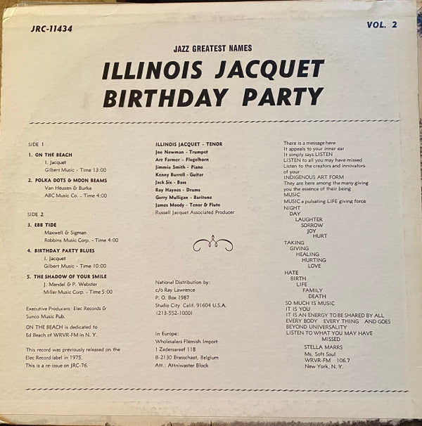Illinois Jacquet : Birthday Party Vol. 2 (LP, Album, RE, Mon)