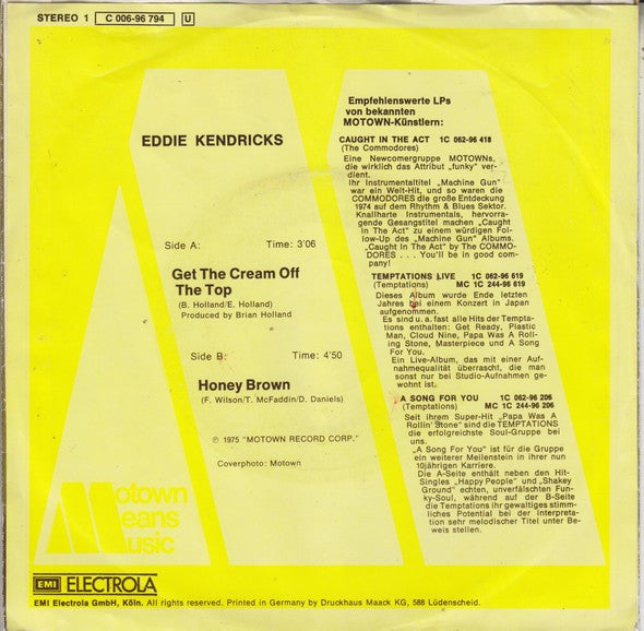 Eddie Kendricks : Get The Cream Off The Top (7", Single)