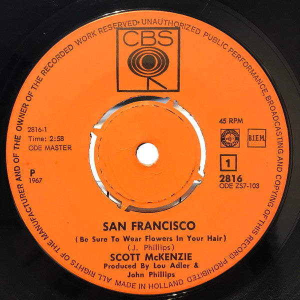 Scott McKenzie : San Francisco (Be Sure To Wear Flowers In Your Hair) (7", Single, fou)