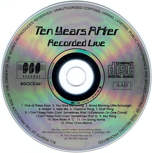 Ten Years After : Recorded Live (CD, Album, RE, RM, Lyn)