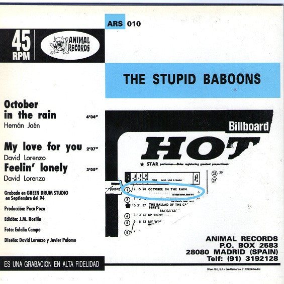 The Stupid Baboons : October In The Rain (7", Single)