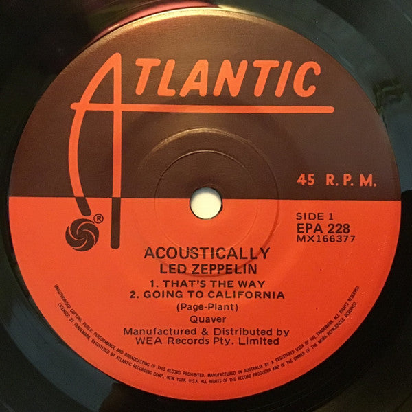 Led Zeppelin : Acoustically (7", EP, RE)