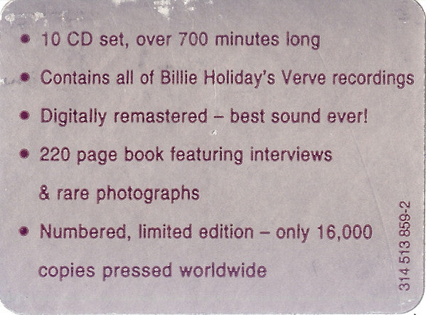Billie Holiday : The Complete Billie Holiday On Verve 1945-1959 (10xCD, Comp, RM + Box, Ltd, Num)