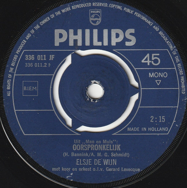 Elsje De Wijn : Karel / Oorspronkelijk (7", Single, Mono)