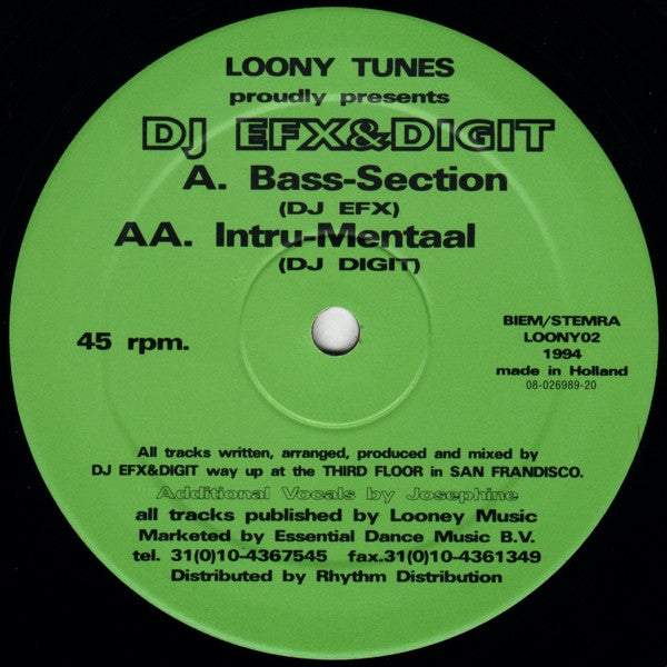 DJ EFX & Digit* : Bass-Section / Intru-Mentaal (12")