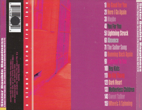 Sister Double Happiness : A Stone's Throw From Love: Live & Acoustic At The Great American Music Hall 6/17/92 (CD, Album)