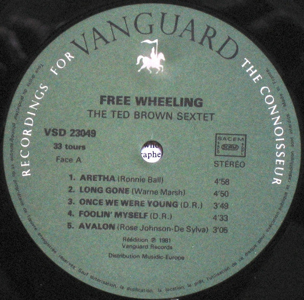 The Ted Brown Sextet featuring Warne Marsh and Art Pepper : Free Wheeling (LP, Album, RE)
