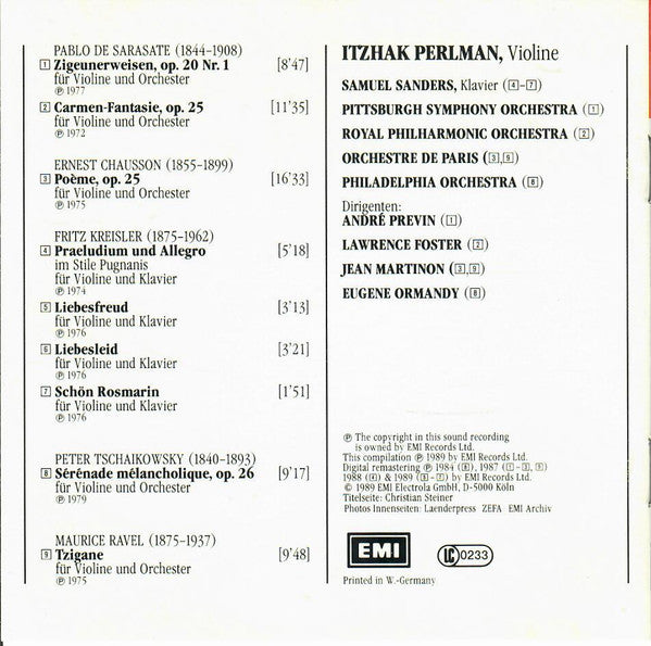 Itzhak Perlman : Sarasate - Bizet - Kreisler - Chausson - Ravel (CD, Album)