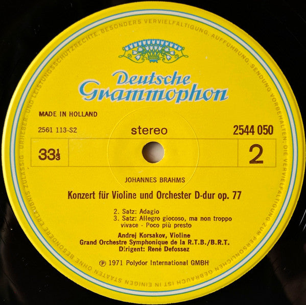 Johannes Brahms - Andrei Korsakov : Vioolconcert / Concerto Pour Violon (LP, RE)