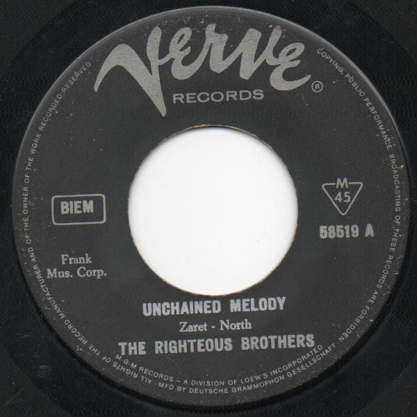 The Righteous Brothers : Unchained Melody / The White Cliffs Of Dover (7", Mono)