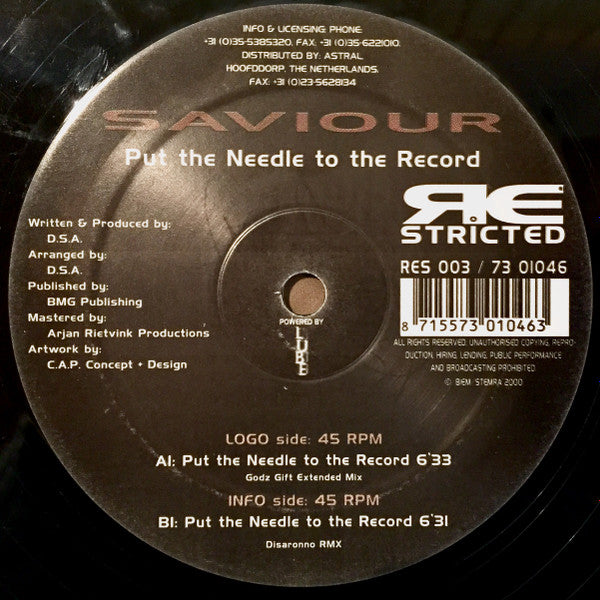 Saviour (2) : Put The Needle To The Record (12")