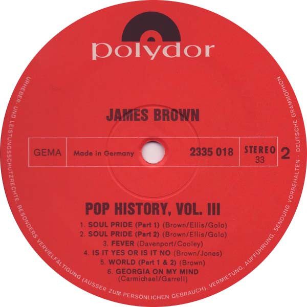 James Brown : Pop History Vol 3 (2xLP, Comp, Gat)