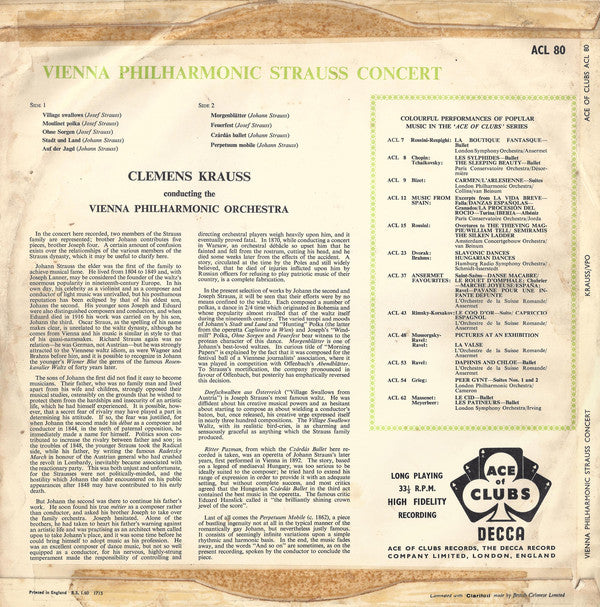Johann Strauss Jr. And Josef Strauß, Wiener Philharmoniker, Clemens Krauss : Vienna Philharmonic Strauss Concert (LP, Mono, RE)