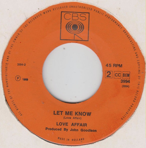 The Love Affair : One Road (7")