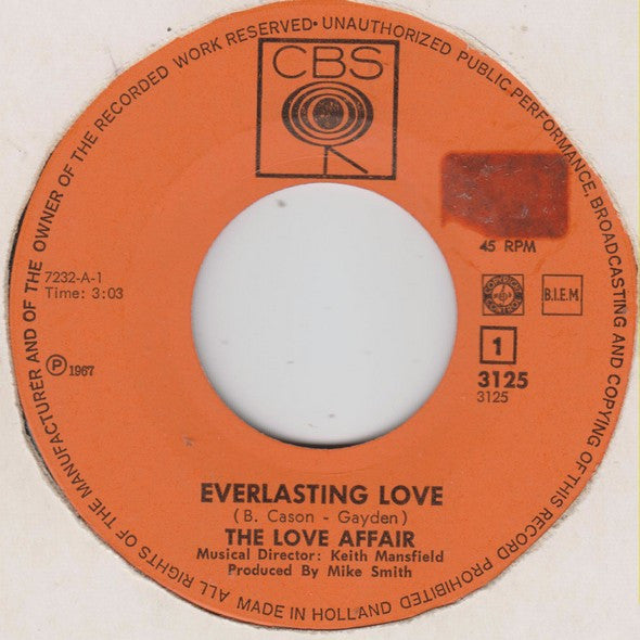 The Love Affair : Everlasting Love (7", Single)