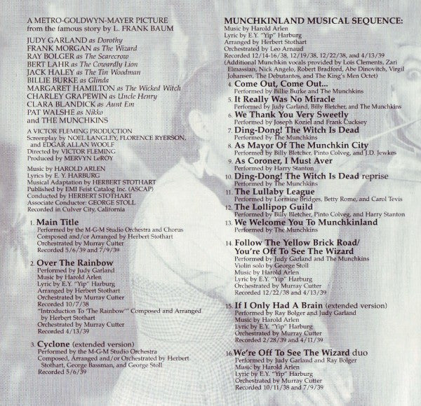 Various : The Wizard Of Oz (Original Motion Picture Soundtrack) (CD, Album, RE)