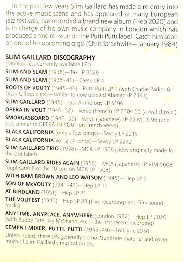 Slim Gaillard : Cement Mixer Put-Ti Put-Ti (LP, Album, Comp)