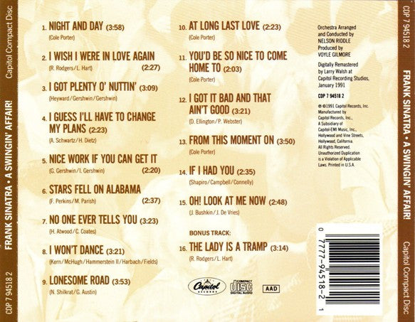 Frank Sinatra : A Swingin' Affair! (CD, Album, RE, RM)