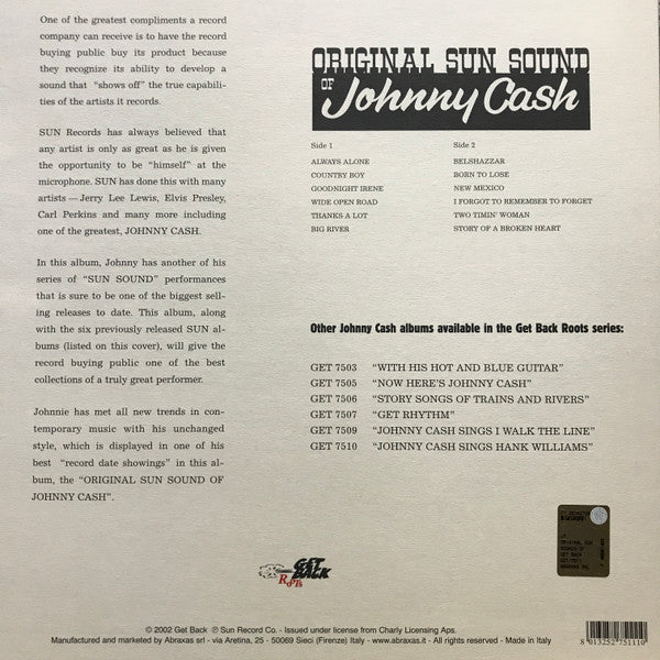 Johnny Cash : Original Sun Sound Of Johnny Cash (LP, Album, Ltd, RE, 180)