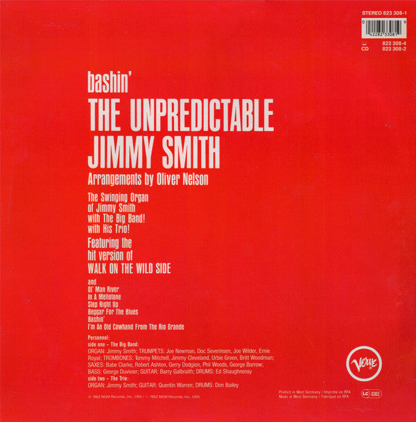 Jimmy Smith : Bashin' - The Unpredictable Jimmy Smith (LP, Album, RE, RM)