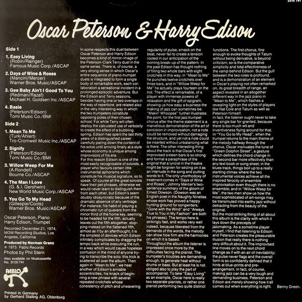 Oscar Peterson & Harry Edison : Oscar Peterson & Harry Edison (LP, Album)