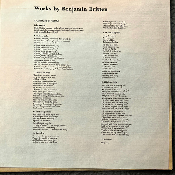 Benjamin Britten - The Choir Of St John's College Cambridge*, George Guest (2), Marisa Robles : Rejoice In The Lamb / Missa Brevis / A Ceremony Of Carols (LP, RE, RP)