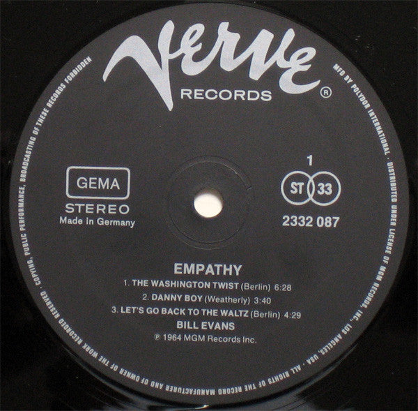 Bill Evans : Empathy (LP, Album, RE)