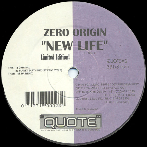 Zero Origin : New Life (12", Ltd)