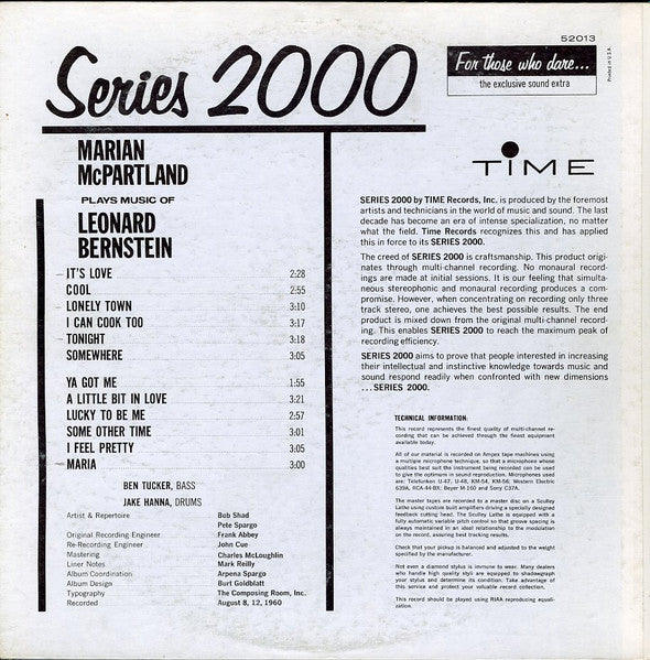 Marian McPartland : Plays Music Of Leonard Bernstein (LP, Album, Mono)