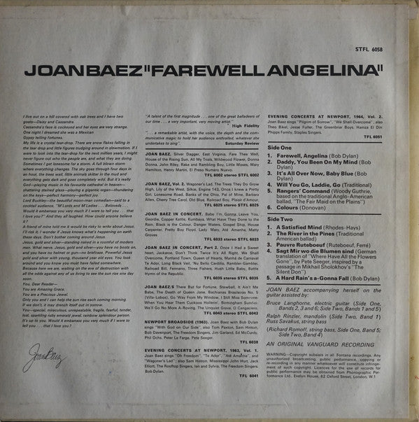 Joan Baez : Farewell, Angelina (LP, Album)