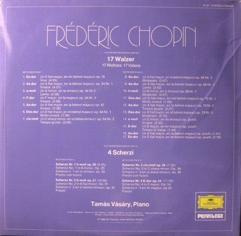 Frédéric Chopin / Tamás Vásáry : 17 Walzer, 4 Scherzi (2xLP, Comp)